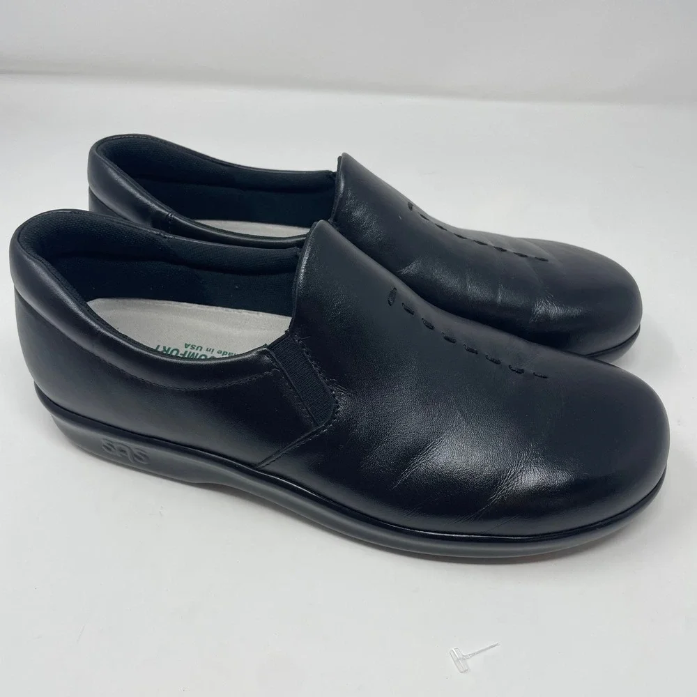 SAS Tripad Comfort Black Leather Slip On Loafers Shoes Womens 9 M Made in USA
